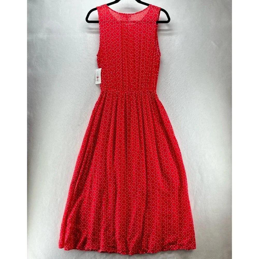 Maison Jules Dress Sz M A-Line Midi Polka Dot Keyhole Neck Sleeveless Rayon Red - Picture 2 of 12